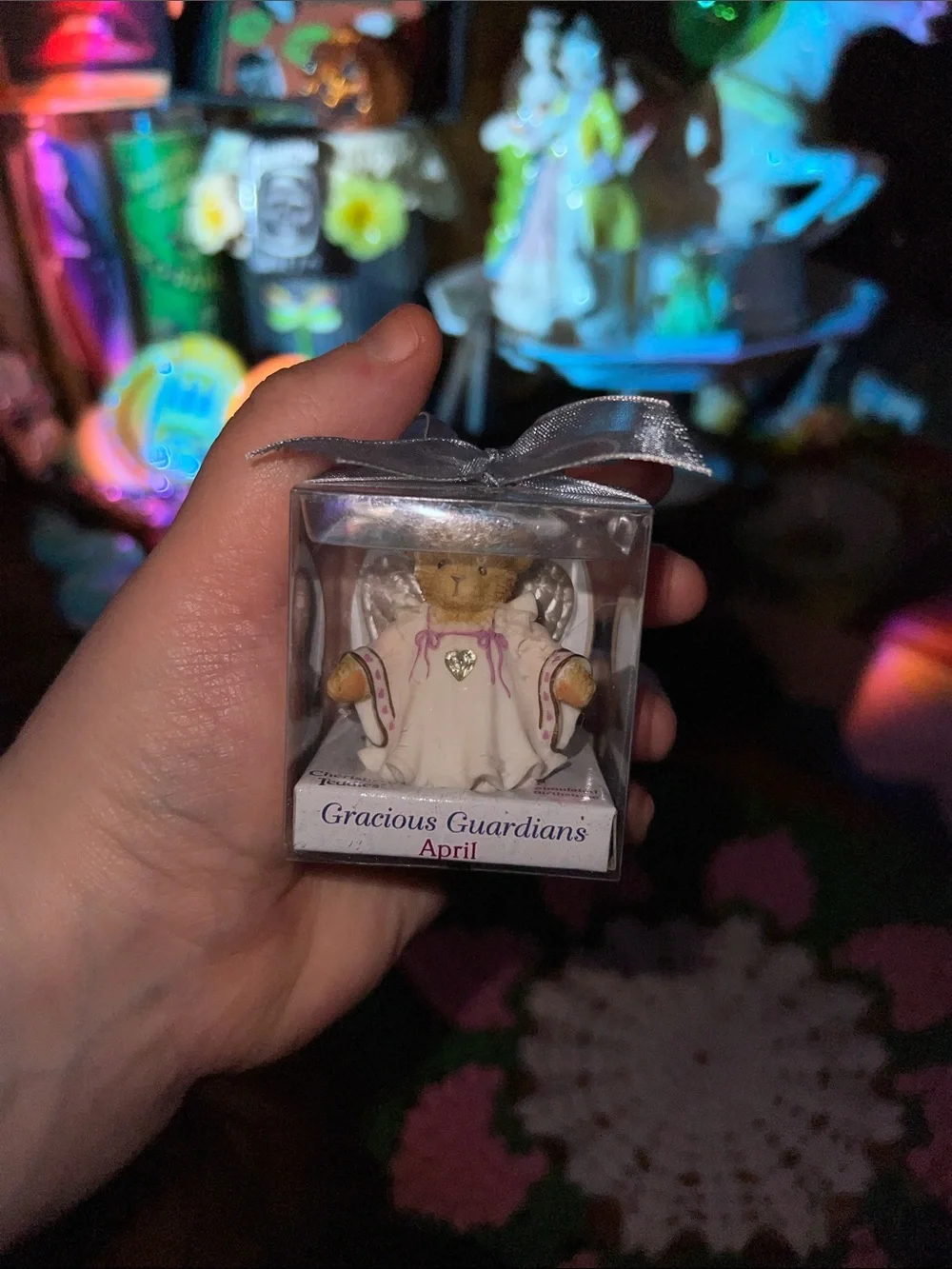 Cherished Teddies Angel Bear in White with Pink Accents April